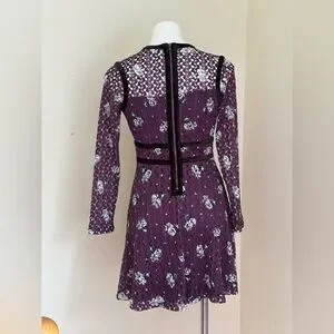 Xhilaration Dresses | Xhilaration Purple White Floral Eyelet Lace Black Velvet Stripes Midi Dress Sz S | Color: Black/Purple | Size: S | Luxevibesx2's